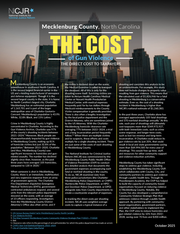 Banner Image of Mecklenburg County, NC: Cost of Gun Violence