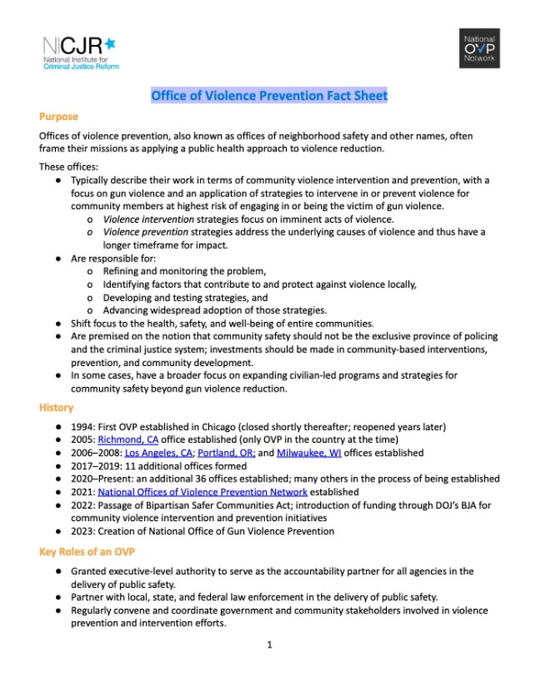 Banner Image of Office of Violence Prevention Fact Sheet